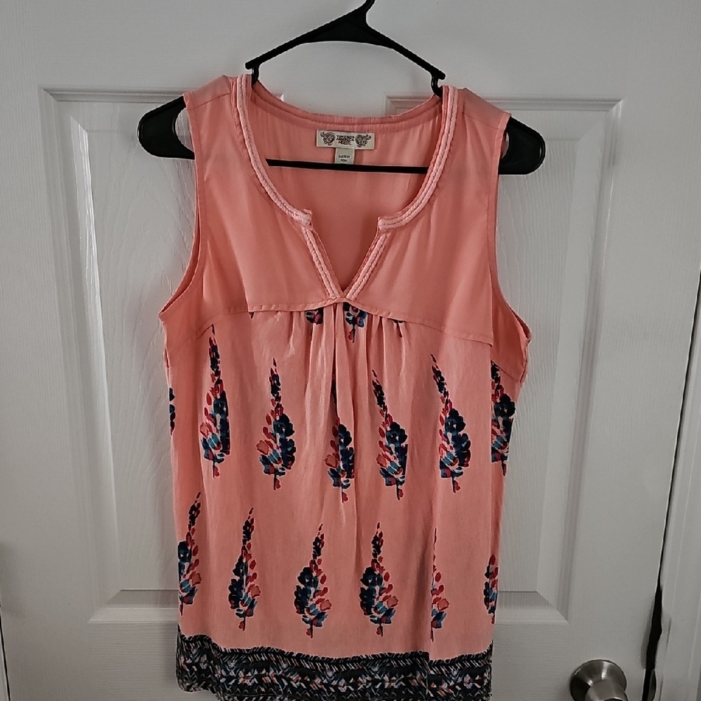 Vintage America Peach Tank Top with Blue Floral Pattern